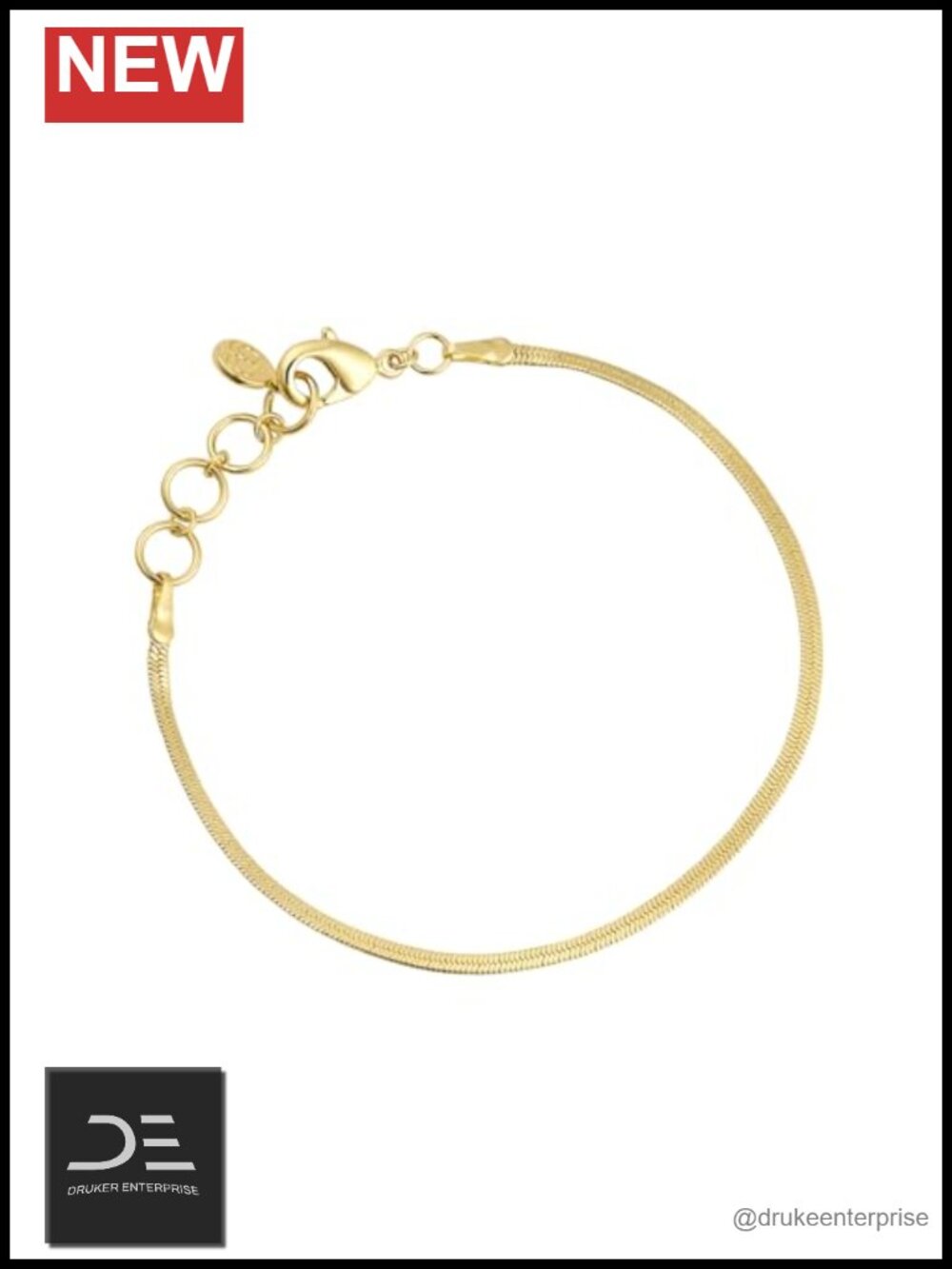 18k Gold Plated Herringbone Chain Bracelet, Adjustable 6.25-7.25 inches,